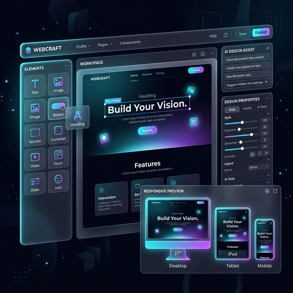 Meriwebs AI Visual Builder Editor Showcase